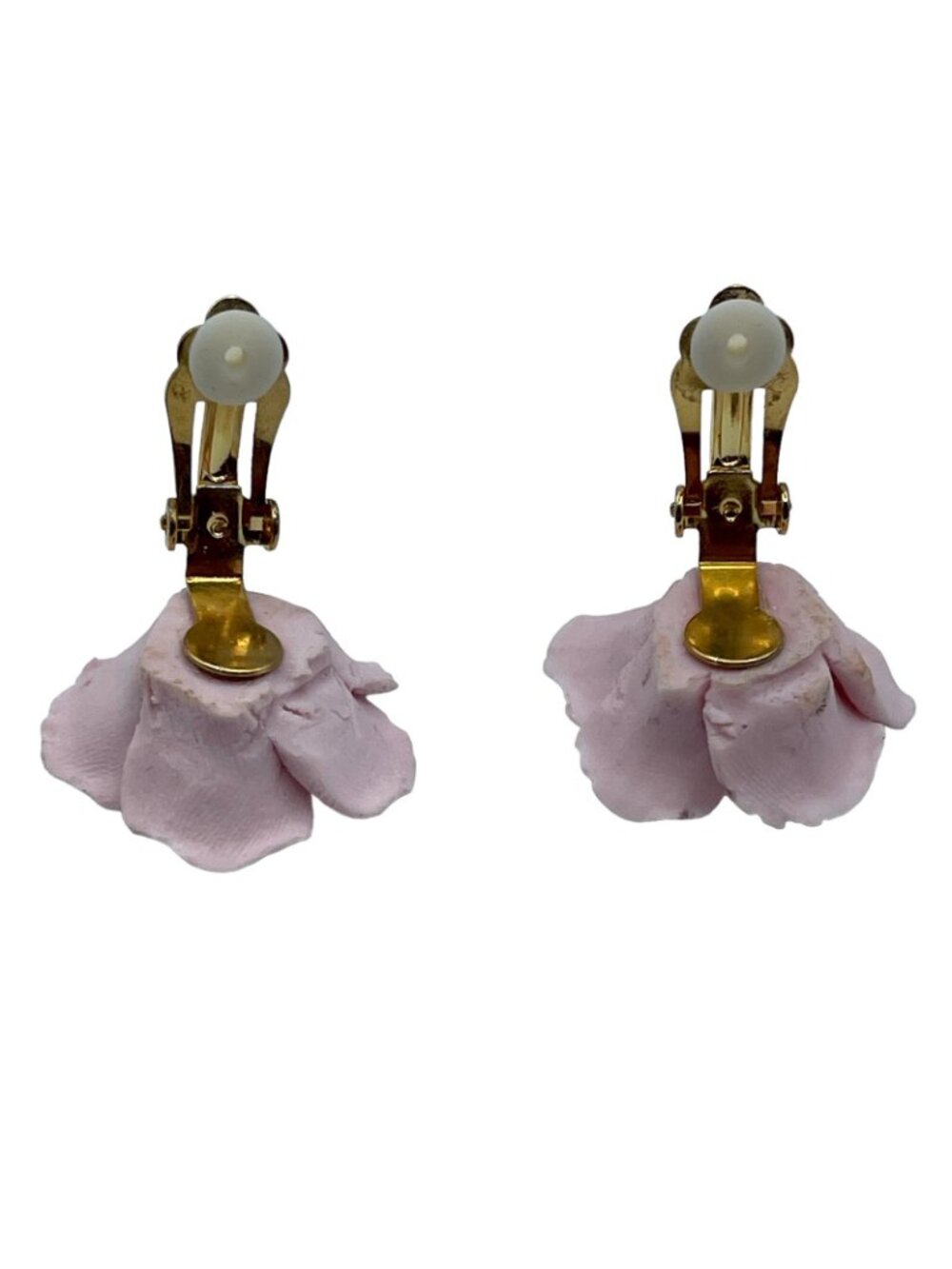 Vintage Porcelain Bisque Pink Flower Large Clip Earrings Artisan Hand Made Matte - Picture 8 of 10